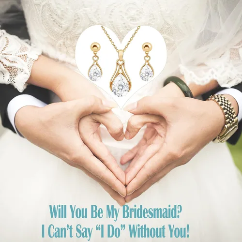 Vista 7 de OTTFF Dainty Bridesmaid Jewelry Set for Women Girls,1-4-6-8 Sets 14k Gold & Rose Gold & Silver Plated Pave Rhinestone With Crystal Necklace Earrings