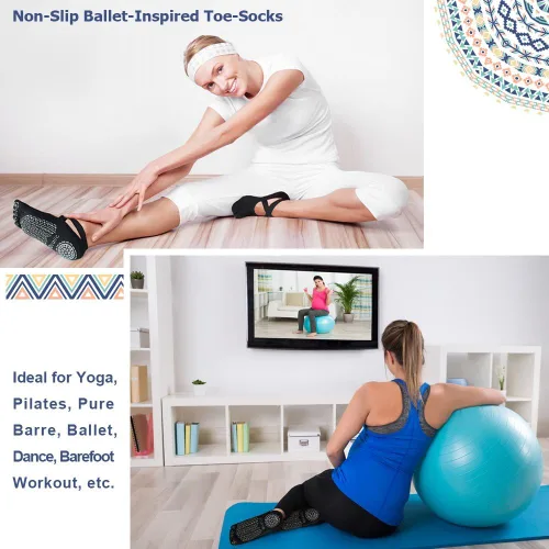 Vista 6 de Ozaiic Yoga Socks for Women with Grips, Non-Slip Five Toe Socks for Pilates, Barre, Ballet, Fitness