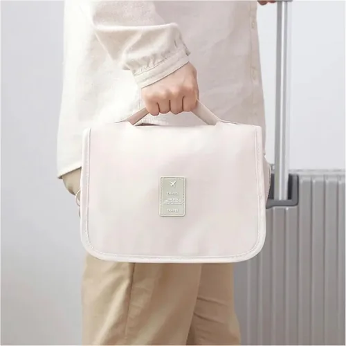 Vista 2 de Neceser de viaje – Pequeño organizador colgante de baño y cosméticos para hombres y mujeres – Bolsa de viaje para artículos de tocador, Beige