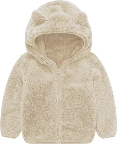 Vista 22 de Chaqueta con capucha de forro polar con cremallera para niñas y niños pequeños, abrigo de osito cálido de invierno Negro