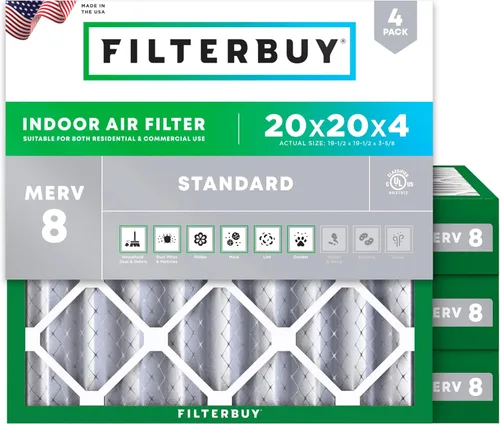 Vista 113 de Filterbuy - Filtros de aire de repuesto MERV 8, protección contra el polvo, plisados, para caldera y sistema HVAC, 20 x 25 x 1 pulgadas, paquete