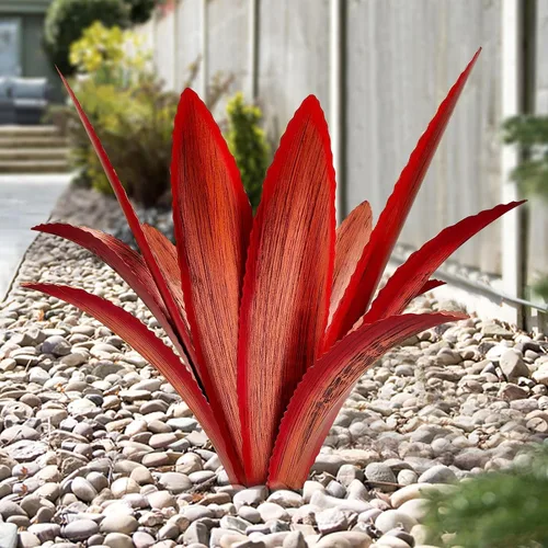 Vista 7 de TOMBABY Agave de Metal Agrandado Engrosado Resistente al Viento Arte de Jardín Escultura de Jardín Campestre Estatua Decoración Exterior Planta