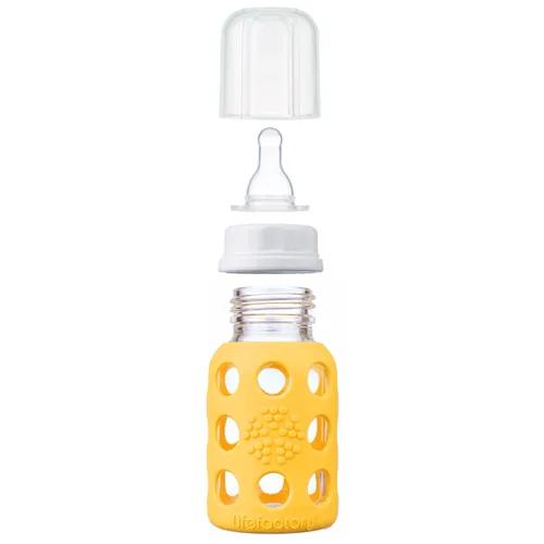 Vista 3 de Biberón Lifefactory BPA con funda protectora de silicona de vidrio y chupa etapa 1, Amarillo