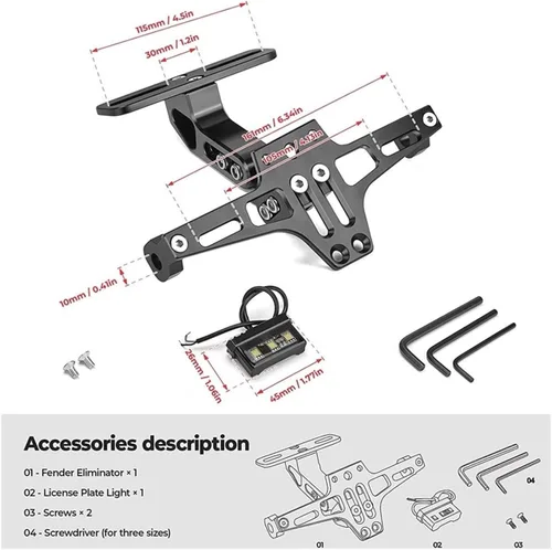 Vista 2 de Soporte para matrícula de motocicleta con luces de señal de giro compatible con MT07 compatible con Z800