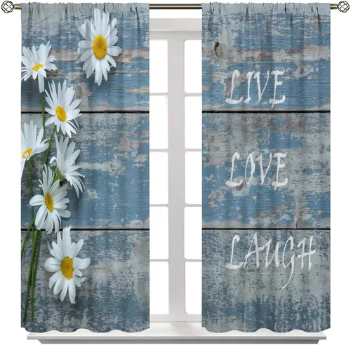 Vista 8 de Cortinas de cocina rústicas y florales, estilo retro, estilo granja, cabaña, casa de campo, margaritas, estilo granja, ventana, puerta
