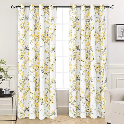 Vista 2 de DriftAway Cortinas florales para dormitorio, 84 pulgadas de largo, para sala de estar, con forro de acuarela, cortinas opacas con aislamiento