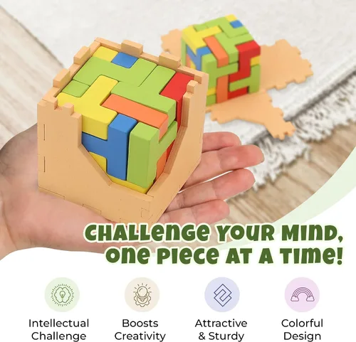 Vista 2 de Sharp Brain Zone Cubo de rompecabezas de madera 3D (estilo 9Z 16T) Colorido rompecabezas de madera ecológico para estimulación mental, enfoque