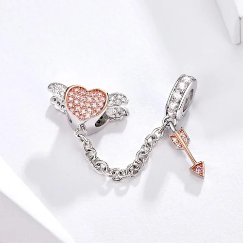 Vista 3 de Abalorio de plata de ley 925 con diseño de corazón auténtico, 100 % auténtico, para pulsera Pandora, collar de mujer, metal común, Abalorios de oro