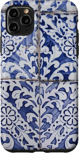 Vista 13 de Azulejos de patrón portugués - Funda azul y blanca floral para iPhone 17