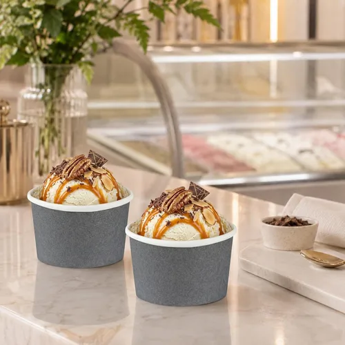 Vista 3 de Coppetta - Vasos de postre de 5 onzas, 200 tazas desechables para helado, tapas se venden por separado, cuencos de yogur congelado de papel gris