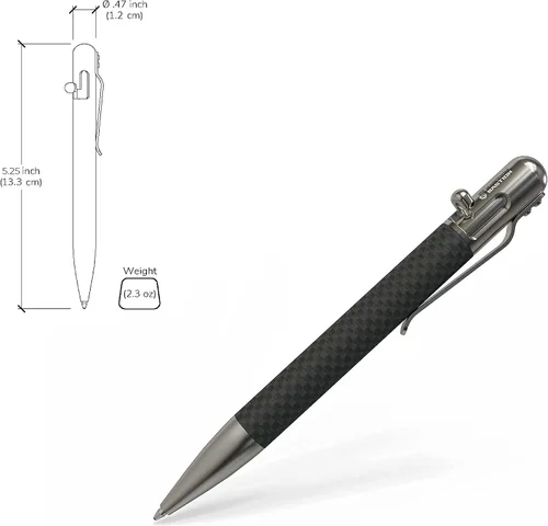 Vista 3 de BASTION Bolígrafo de fibra de carbono y acero inoxidable más 1 gel de recarga de tinta negra, punta fina de metal de lujo (0.020 in) para mujeres