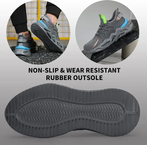 Vista 2 de KGJIANDA Steel Toe Shoes for Men Safety Industrial Boots Shoes Lightweight and Durable High Top Sneakers Breathable Construction Socks Shoes for