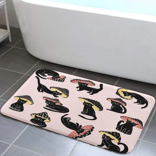 Vista 13 de MERCHR Tapete de baño con diseño de hongo y gato divertido para baño, estética, única, divertida, divertida, azul, tapete antideslizante, para baño
