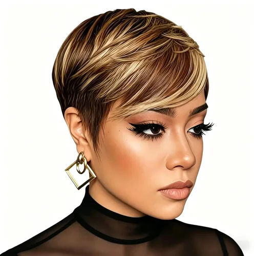 Vista 16 de Pelucas Honey Blonde sin pegamento para usar y quitar, pelucas de cabello humano cortas con corte Pixie para mujeres, peluca de cabello humano corta