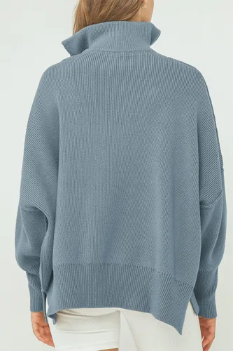 Vista 4 de PRETTYGARDEN Suéter de otoño de gran tamaño para mujer, casual, manga larga, con cremallera, cuello
