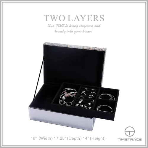 Vista 5 de Timetrace Joyero grande de cristal, caja decorativa, caja de recuerdo, decoración de mármol, organizador de joyas, decoración glamorosa