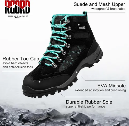 Vista 5 de R CORD Botas de senderismo para mujer, botas de senderismo impermeables, ligeras, transpirables, antideslizantes, duraderas, botas de senderismo