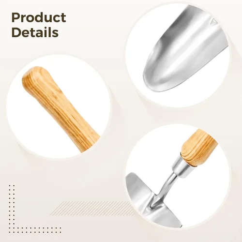 Vista 5 de Paleta ergonómica del jardín del acero inoxidable con la manija de madera cómoda, disponible en tamaños grandes y pequeños, marcado