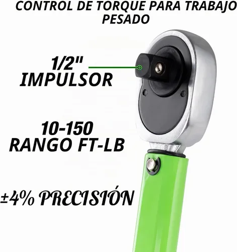 Vista 2 de OEMTOOLS 25689 Llave dinamométrica estilo clic de 1/2 pulgada, 10-150 pies/libra., hace clic en el par deseado, llave dinamométrica de 1/2 unidad