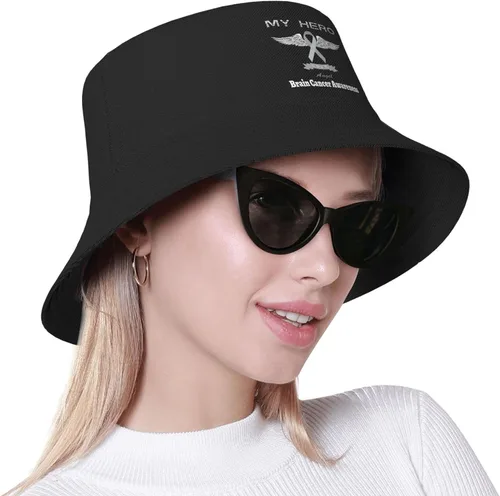 Vista 7 de My Hero is Now My Angel Brain Cancer Awareness - Sombreros de pescador de doble tejido para mujeres/hombres, sombrero de pescador para adultos