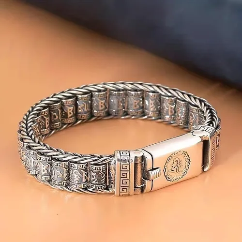 Vista 2 de Glowave 925 Sterling Silver Feng Shui Bracelet, Fortune Protection Bangle, Simple Lucky Creative Fengshui Decor for Wealth and Happiness Amulet