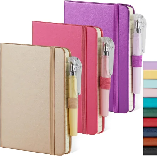 Vista 19 de Paquete de 3 cuadernos rayados con bolígrafo, cuadernos A5 (5.7 x 8.4 pulgadas) de tapa dura de cuero para mujeres y hombres, trabajo, 160 páginas