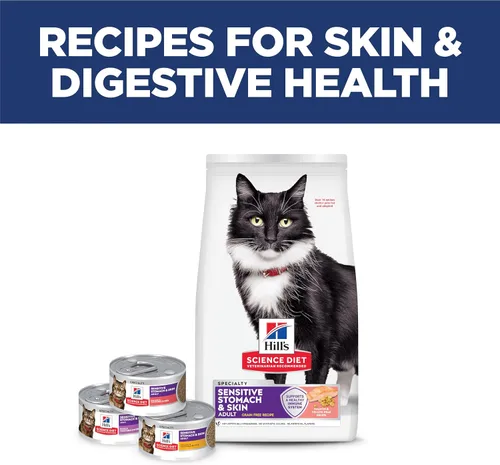 Vista 11 de Hill's Science Diet Estómago y piel sensibles, adultos de 1 a 6 años, soporte de sensibilidad estomacal y de la piel, alimento seco para gatos