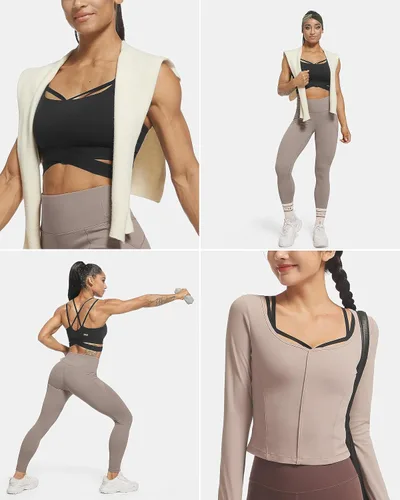 Vista 5 de Sujetadores deportivos para mujer, sexy, acolchado, con tirantes cruzados, sujetadores deportivos de línea larga, para entrenamiento, sin mangas