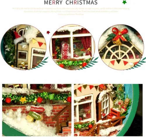 Vista 4 de Kit de casa de muñecas en miniatura, kit de fabricación de casa de muñecas para construir cabaña de Navidad de madera