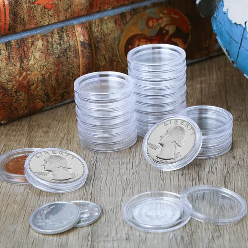 Vista 6 de 500 unidades de 0.984 in titular de monedas cápsulas transparente redondo plástico contenedor contenedor para monedas suministros de colección