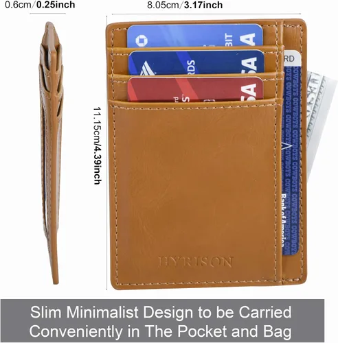 Vista 4 de HYRISON Cartera de piel con bolsillo frontal minimalista para hombres y mujeres, con bloqueo RFID
