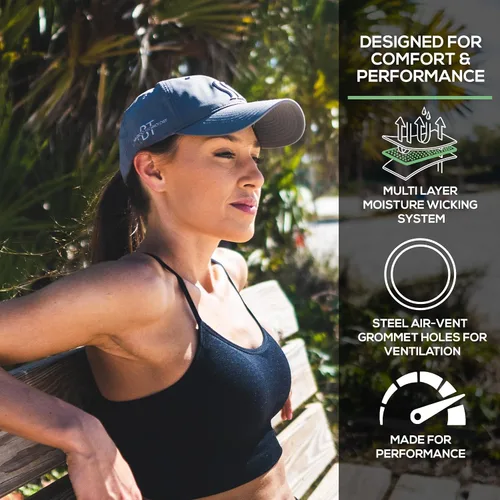Vista 14 de SAAKA Sombrero de rendimiento para hombres y mujeres. Ajustable, absorbe el sudor. Golf, tenis, correr y deportes.