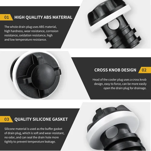 Vista 5 de Cooler Plug Replacement for RTIC, Large & Small Leak Proof Drain Plugs Compatible with RTIC 20QT 45QT 65QT Coolers with Two Drains