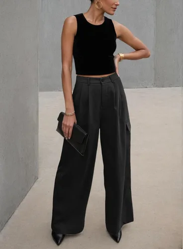 Vista 3 de Dokotoo Womens High Waisted Wide Leg Cargo Pants Baggy Casual Work Pants with 4 Pockets