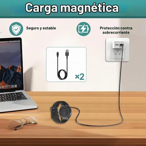 Vista 6 de 2 cargadores de reloj inteligente, cable de carga USB magnético de 2 pines de 0.112 in, cable de carga de repuesto compatible con Letsfit, YAMAY