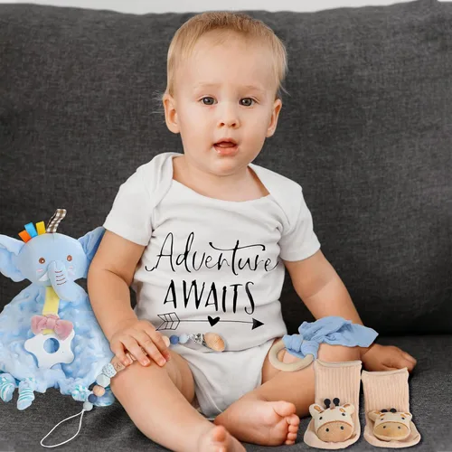 Vista 3 de Cesta de regalo para recién nacido para niño, juego de regalo de bienvenida a casa con manta envolvente, ropa, artículos esenciales para bebé, caja