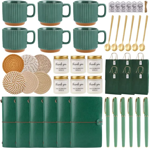 Vista 15 de Premios de baby shower para ganadores de juegos, premios de juegos de baby shower, tazas de cerámica con cucharas de metal, posavasos tejidos