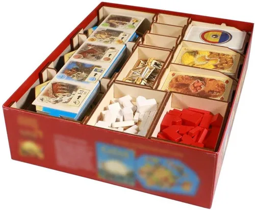 Vista 2 de The Broken Token Organizador de juegos compatible con Catan Base Game – Caja organizadora de juegos de madera con múltiples bandejas