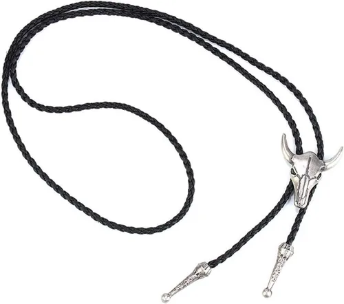 Vista 4 de AZORA Western Cowboy Bolo Tie Men Leather Necktie Rope Cord Bull Skull Bola Tie for Women
