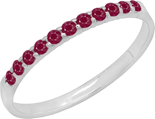 Vista 6 de 0.20 quilates (ctw) Anillo de boda de aniversario de rubí redondo de oro de 10 quilates para mujer, banda apilable 1/5 CT