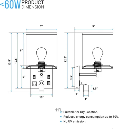Vista 3 de LEDMyplace - Aplique de pared LED para interior de 1 luz para dormitorio