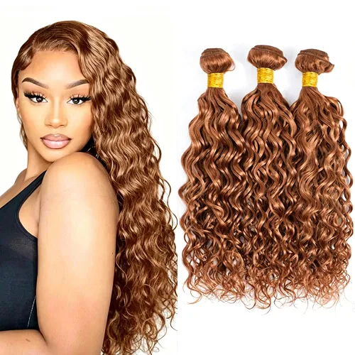 Vista 280 de P4613 Cabello humano rizado onda profunda marrón y paquetes mixtos 8 10 12 P4613 Ombre Marrón-Rubio-DP