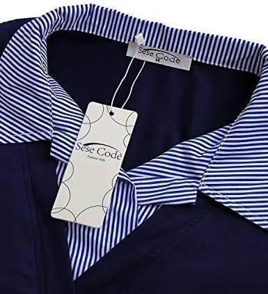 Vista 3 de SeSe Code - Camiseta de manga larga para mujer, cuello de contraste, plisado, túnica de oficina