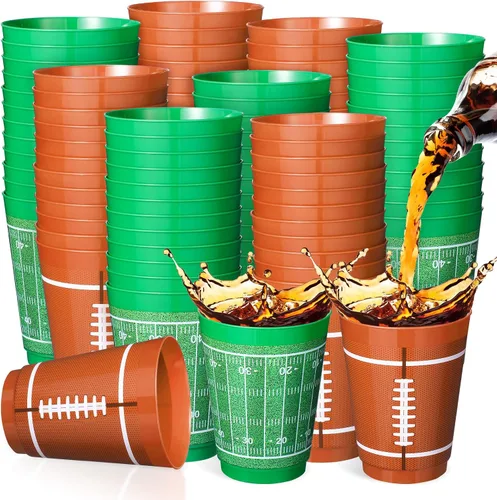 Vista 8 de Nuenen Juego de 24 tazas de plástico de fútbol de 16 onzas, juego de fiesta de fútbol con temática de rugby, taza esmerilada de plástico