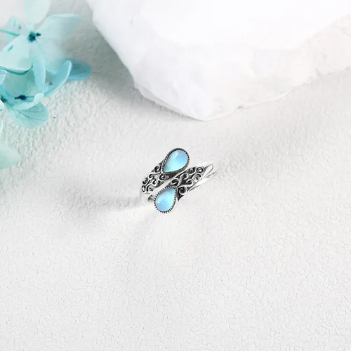 Vista 5 de Anillo para mujer de plata de ley, banda ajustable, anillos abiertos, regalos de joyería para niñas