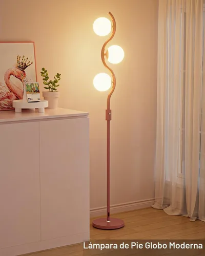 Vista 6 de Lámpara de pie rosa regulable de 60 pulgadas, lámparas de pie modernas con 3 globos de luz blanca cálida suave de 3000 K, lámpara de pie de mediados