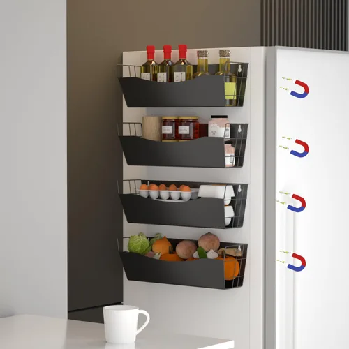 Vista 2 de Organizador magnético de cocina para refrigerador, organizador de especias, estante magnético de metal para máquina waching, estante magnético
