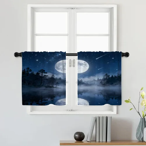 Vista 39 de Batmerry American Flag Ink Dot Blackout Tier Curtains, Red Blue White Stars Abstract Thermal Insulated Half Curtain Rod Pocket Small Valance for