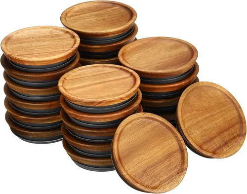 Vista 8 de PATIKIL Tapas para tarros de conservas de madera de boca regular, tapas de frascos de bola, tapas de madera con sello de silicona hermético, tapas