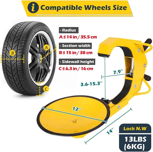 Vista 9 de Tevlaphee Bloqueo de rueda – Bota antirrobo para maletero de automóvil, con abrazadera de rueda para autos, camiones, SUV, cámpers – Cubierta